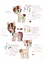 Size: 1800x2402 | Tagged: safe, artist:sararose, oc, oc only, oc:teabean, earth pony, pony, 2013, brown mane, cream coat, earth pony oc, female, male, mare, orange coat, reference sheet, simple background, smiling, stallion, tan coat, trio, white background