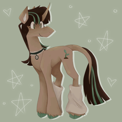 Size: 1280x1280 | Tagged: safe, artist:brynnstic, derpibooru exclusive, oc, oc only, unicorn, brown mane, digital art, drawing, full body, green background, hazel eyes, horn, simple background, solo