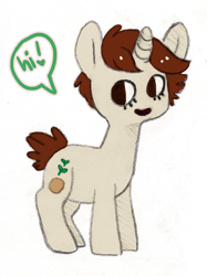 Size: 1280x1707 | Tagged: safe, artist:askteabean, oc, oc only, oc:teabean, earth pony, pony, 2013, black sclera, brown hair, brown mane, brown tail, cute, earth pony oc, hi, no nose, ocbetes, open mouth, open smile, simple background, smiling, solo, speech bubble, tail, tan coat, white background