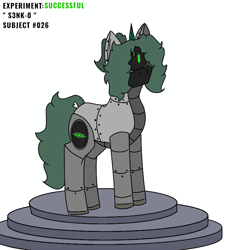 Size: 1440x1570 | Tagged: safe, artist:thomas.senko, oc, oc only, oc:thomas senko, earth pony, pony, robot, robot pony, fallout equestria, fallout, green eyes, green hair, hologram, male, simple background, solo, stallion, white background