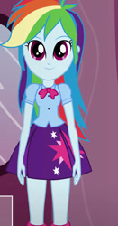 Size: 490x936 | Tagged: safe, artist:qbert2kcat, rainbow dash, equestria girls, g4, clothes, clothes swap, manebow sparkle, reading rainboom, shirt, skirt, solo