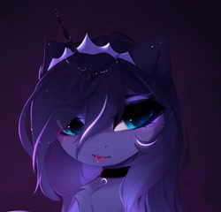 Size: 1747x1677 | Tagged: safe, artist:magnaluna, princess luna, alicorn, pony, g4, :p, bust, chest fluff, choker, chokerluna, crown, eye clipping through hair, eyebrows, eyebrows visible through hair, female, horn, jewelry, looking at you, mare, portrait, regalia, solo, tongue out