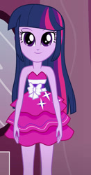 Size: 490x936 | Tagged: safe, artist:qbert2kcat, twilight sparkle, equestria girls, g4, bare shoulders, clothes, dress, fall formal outfits, sleeveless, solo, strapless