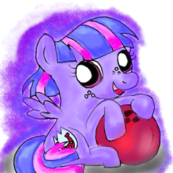 Size: 400x400 | Tagged: safe, artist:jewelswirlix, wind sprint, pegasus, pony, g4, bowling ball, female, filly, foal, freckles, open mouth, open smile, simple background, sitting, smiling, solo, spread wings, transparent background, wings