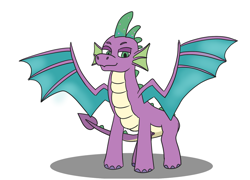 Size: 1280x922 | Tagged: safe, artist:addelum, spike, dragon, g5, adult, adult spike, dragon lord spike, male, older, older spike, quadrupedal spike, simple background, smiling, smirk, solo, spike (g5), spread wings, tail, white background, winged spike, wings