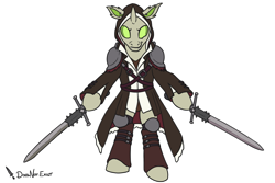 Size: 3000x2000 | Tagged: safe, artist:theandymac, oc, oc only, oc:copycat, changedling, changeling, changedling oc, changeling oc, dual wield, fantasy class, final fantasy, final fantasy xiv, simple background, solo, sword, transparent background, viper, weapon