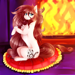 Size: 4507x4550 | Tagged: safe, artist:krissstudios, oc, oc only, earth pony, pony, absurd resolution, concave belly, countershading, female, fireplace, mare, sitting, slender, solo, thin