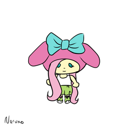 Size: 1280x1280 | Tagged: safe, artist:wrath-marionphauna, part of a set, fluttershy, equestria girls, g4, chibi, hat, my melody, sanrio, simple background, solo, transparent background