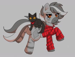 Size: 1641x1244 | Tagged: safe, artist:xxb4d_4ppl3xx, oc, oc only, oc:azerda zamarata, cat, zebra, bandana, black cat, clothes, female, gray background, plaid shirt, shirt, simple background, solo