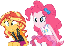 Size: 3473x2520 | Tagged: safe, edit, edited screencap, editor:homersimpson1983, screencap, pinkie pie, sunset shimmer, human, equestria girls, g4, my little pony equestria girls: choose your own ending, sock it to me, background removed, duo, duo female, female, not a vector, simple background, transparent background