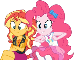 Size: 3134x2520 | Tagged: safe, edit, edited screencap, editor:mrtoonlover83, screencap, pinkie pie, sunset shimmer, human, equestria girls, g4, my little pony equestria girls: choose your own ending, sock it to me, background removed, duo, duo female, female, not a vector, simple background, transparent background