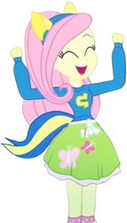 Size: 1439x2520 | Tagged: safe, edit, edited screencap, editor:homersimpson1983, screencap, fluttershy, human, equestria girls, g4, background removed, cheering, female, not a vector, simple background, solo, transparent background, wondercolts, wondercolts uniform