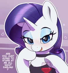 Size: 1126x1200 | Tagged: safe, artist:pabbley, rarity, pony, unicorn, g4, alcohol, blushing, bronybait, chest fluff, clothes, cup, date, dialogue, dress, female, heart, horn, lidded eyes, looking at you, open mouth, open smile, smiling, smiling at you, solo, talking to viewer, text, wine