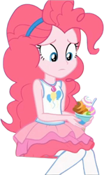 Size: 750x1260 | Tagged: safe, edit, edited screencap, editor:homersimpson1983, screencap, pinkie pie, human, equestria girls, g4, my little pony equestria girls: choose your own ending, tip toppings, background removed, clothes, dessert, female, not a vector, rah rah skirt, simple background, sitting, skirt, solo, transparent background