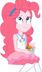 Size: 749x1278 | Tagged: safe, edit, edited screencap, editor:homersimpson1983, screencap, pinkie pie, human, equestria girls, g4, my little pony equestria girls: choose your own ending, tip toppings, background removed, clothes, dessert, female, not a vector, rah rah skirt, simple background, sitting, skirt, solo, transparent background