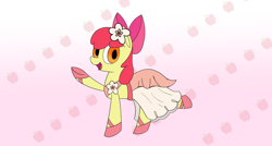 Size: 4026x2160 | Tagged: safe, artist:suryfromheaven, apple bloom, earth pony, pony, g4, make new friends but keep discord, season 5, clothes, cutie mark crusaders, dress, female, filly, flower, flower in hair, foal, gala dress, gradient background, happy, solo