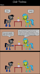 Size: 1920x3516 | Tagged: safe, artist:techno-babble, oc, oc only, oc:stratus wing, oc:techno babble, earth pony, pegasus, comic:club techno, series:technoverse, g4, 3 panel comic, 3d, comic, male, slice of life, speech bubble, stallion, talking