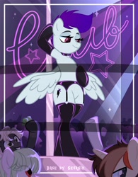 Size: 3892x5001 | Tagged: safe, artist:ramixe dash, oc, oc only, oc:lightning stars, pegasus, pony, semi-anthro, g4, g5, base used, clothes, female, femboy, g5 to g4, garter belt, generation leap, girly, gradient mane, male, signature, socks, solo, spread wings, stallion, thigh highs, wings