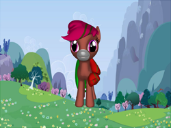 Size: 1200x900 | Tagged: safe, oc, oc:nutlegs, earth pony, pony, 3d pony creator, brown fur, floating, green tail, highlights, pink eyes, pink mane, tail, white muzzle