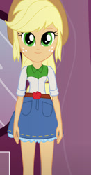 Size: 490x936 | Tagged: safe, artist:qbert2kcat, applejack, human, equestria girls, g4, belt, clothes, cowboy hat, cowgirl, denim, denim skirt, female, hat, shirt, skirt, solo, stetson