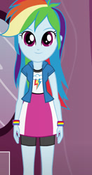 Size: 490x936 | Tagged: safe, artist:qbert2kcat, rainbow dash, human, equestria girls, g4, clothes, female, jacket, shirt, skirt, vest