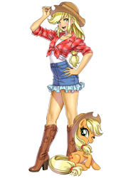 Size: 530x750 | Tagged: safe, artist:shunya yamashita, kotobukiya, applejack, human, pony, g4, clothes, human ponidox, humanized, kotobukiya applejack, self paradox, self ponidox, simple background, transparent background