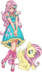 Size: 413x750 | Tagged: safe, artist:shunya yamashita, kotobukiya, fluttershy, human, pony, g4, clothes, human ponidox, humanized, kotobukiya fluttershy, self paradox, self ponidox, simple background, transparent background