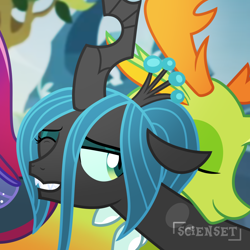 Size: 1280x1280 | Tagged: safe, artist:scienset, derpibooru exclusive, queen chrysalis, thorax, changedling, changeling, changeling queen, g4, a better ending for chrysalis, comfort, comforting, cute, daaaaaaaaaaaw, duo, duo male and female, female, good end, heartwarming, heartwarming in hindsight, if only, implied hugging, king thorax, love, male, mommy chrissy, mother and child, mother and son, motherly love, nuzzling, redemption, reformed villain, reunion, what if