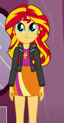 Size: 490x936 | Tagged: safe, artist:qbert2kcat, sunset shimmer, human, equestria girls, g4, clothes, female, jacket, shirt, skirt, solo