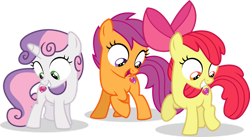 Size: 1024x562 | Tagged: safe, artist:skele-sans, apple bloom, scootaloo, sweetie belle, earth pony, pegasus, pony, unicorn, crusaders of the lost mark, g4, apple bloom's bow, bow, cute, cutie mark crusaders, female, filly, foal, hair bow, horn, open mouth, open smile, raised hoof, simple background, smiling, the cmc's cutie marks, transparent background, trio, trio female, vector