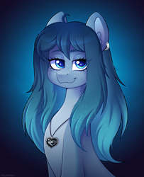 Size: 2278x2800 | Tagged: safe, artist:madelinne, oc, oc only, oc:opal brona, lamia, original species, bust, jewelry, long hair, looking at you, necklace, portrait, smiling, smiling at you, smirk, solo