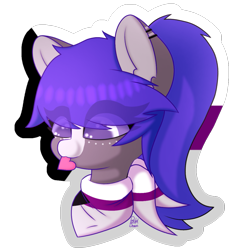 Size: 1123x1191 | Tagged: safe, artist:pasteldraws, oc, oc only, oc:dark rose, pony, bandana, clothes, demisexual pride flag, ear fluff, ear piercing, heart, nom, piercing, ponytail, pride, pride flag, pride month, scarf, simple background, solo, transparent background