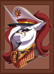 Size: 1224x1656 | Tagged: safe, artist:parrpitched, oc, oc only, oc:red rocket, pony, unicorn, equestria at war mod, angry, clothes, eyeshadow, female, glasses, horn, makeup, serious, solar empire, solo, unicorn oc, uniform