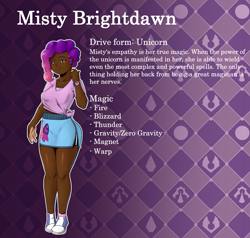 Size: 6347x6048 | Tagged: safe, artist:jackudoggy, misty brightdawn, human, g5, abstract background, breasts, clothes, dark skin, female, gradient background, humanized, reasonably sized breasts, rebirth misty, reference sheet, skirt, solo, text