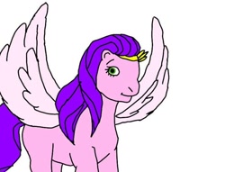 Size: 640x489 | Tagged: safe, artist:sallythepinkdog2024, pipp petals, pegasus, pony, g1, g5, colored wings, crown, female, g5 to g1, generation leap, jewelry, regalia, simple background, solo, spread wings, white background, wings