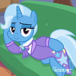 Size: 1280x1280 | Tagged: safe, artist:scienset, edit, edited screencap, screencap, trixie, pony, unicorn, g4, clothes, draw me like one of your french girls, female, horn, mare, older, older trixie, solo
