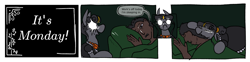 Size: 1920x477 | Tagged: safe, artist:anonymous, oc, oc only, oc:monday, earth pony, human, pony, 4 panel comic, black background, blanket, clothes, colored, comic, dark, drawthread, dress, drool, duo, earth pony oc, female, flat colors, lying down, lying on top of someone, maid, mare, monday, night, pillow, simple background, sleeping, wake up