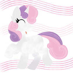 Size: 2198x2199 | Tagged: safe, artist:sparkly-retsuko, sweetie belle, pony, unicorn, g4, abstract background, eyes closed, horn, lineless, open mouth, open smile, singing, smiling, solo