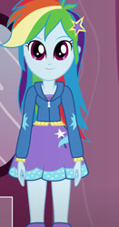 Size: 490x936 | Tagged: safe, artist:qbert2kcat, rainbow dash, human, equestria girls, g4, boots, clothes, clothes swap, female, hoodie, shirt, shoes, skirt, solo