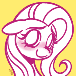 Size: 2000x2000 | Tagged: safe, artist:doozoo, fluttershy, pony, g4, blushing, bust, female, floppy ears, high res, mare, simple background, solo, yellow background