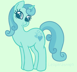 Size: 1296x1208 | Tagged: safe, artist:leopardsnaps, ocean breeze, pony, unicorn, g4, alternate cutie mark, curious, female, green background, horn, mare, simple background, solo, turned head