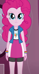 Size: 490x936 | Tagged: safe, artist:qbert2kcat, pinkie pie, equestria girls, g4, clothes, clothes swap, jacket, shirt, skirt, solo, vest