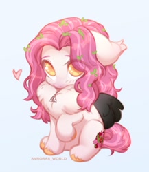 Size: 2000x2300 | Tagged: safe, artist:avroras_world, part of a set, oc, oc only, pegasus, pony, chest fluff, commission, cute, eye clipping through hair, female, heart, light blue background, looking up, mare, ocbetes, simple background, solo, unshorn fetlocks, ych result