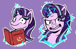 Size: 1586x1032 | Tagged: safe, artist:ami-gami, starlight glimmer, pony, unicorn, g4, book, communism, horn, powerful, solo, stalin glimmer