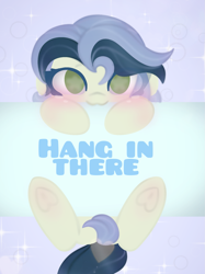 Size: 1841x2455 | Tagged: safe, artist:sodapop sprays, oc, oc only, pegasus, pony, blushing, cat poster, commission, ears back, eye clipping through hair, looking at you, motivational poster, simple background, solo, ych result, your character here