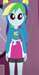 Size: 490x936 | Tagged: safe, artist:qbert2kcat, rainbow dash, equestria girls, g4, blue sweater, clothes, female, front view, looking at you, multicolored hair, rainbow hair, shirt, skirt, solo, standing, sweater