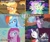 Size: 1440x1216 | Tagged: safe, artist:moonlightshadows, edit, edited screencap, screencap, applejack, fluttershy, madame leflour, pinkie pie, rainbow dash, rarity, twilight sparkle, earth pony, pegasus, pony, unicorn, canterlot boutique, fame and misfortune, g4, lesson zero, party of one, season 1, season 2, season 5, season 6, season 7, tanks for the memories, the best night ever, where the apple lies, angry, angry face, bedroom, carousel boutique, ceiling light, clock is ticking, clothes, creepy, creepy smile, crying, dress, english, fabric, female, filly, filly applejack, floppy ears, flower, flower in hair, freckles, frustrated, gala dress, garden, golden oaks library, gritted teeth, hat, holding head, hooves together, horn, messy mane, nervous laugh, party hat, pillow, pinkamena diane pie, planning, psychedelic background, quote, ruined makeup, sewing machine, shrunken pupils, sinister smile, smiling, spread wings, stress couture, stressed, sweat, sweatdrops, tears of pain, teeth, text, the dark knight, twilight snapple, twilighting, unicorn twilight, watermark, why i'm creating a gown darling, wings, wonderbolts flag, you're going to love me, younger