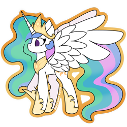 Size: 3000x3000 | Tagged: safe, artist:nordicgoat, princess celestia, alicorn, pony, g4, chest fluff, crown, eyelashes, hoof shoes, jewelry, no catchlights, no mouth, no pupils, outline, peytral, princess shoes, profile, raised hoof, regalia, signature, simple background, solo, spread wings, standing, tiara, transparent background, wings