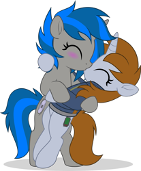 Size: 4147x5000 | Tagged: safe, artist:jhayarr23, oc, oc only, oc:homage, oc:littlepip, pony, unicorn, fallout equestria, blushing, commission, commissioner:solar aura, cute, duo, duo female, eyes closed, female, horn, kissing, lesbian, oc x oc, plot, ship:pipmage, shipping, simple background, transparent background