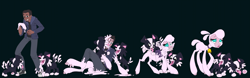Size: 5964x1849 | Tagged: safe, artist:atcpony, pom (tfh), dog, goo, human, sheep, them's fightin' herds, bell, bell collar, collar, community related, female, high res, human to sheep, licking, male, male to female, simple background, swirly eyes, tongue out, transformation, transformation sequence, transgender transformation
